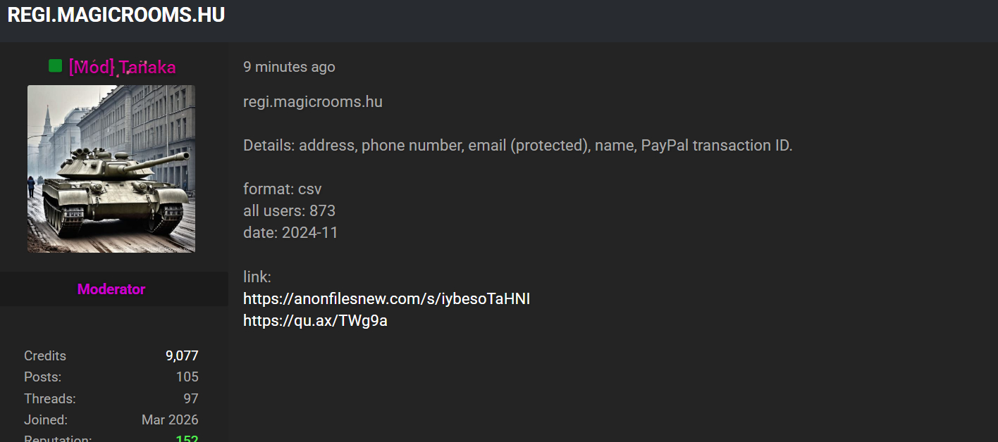 Alleged Data breach of Magic Rooms Kft