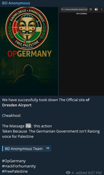 BD Anonymous targets the website of Dresden Airport