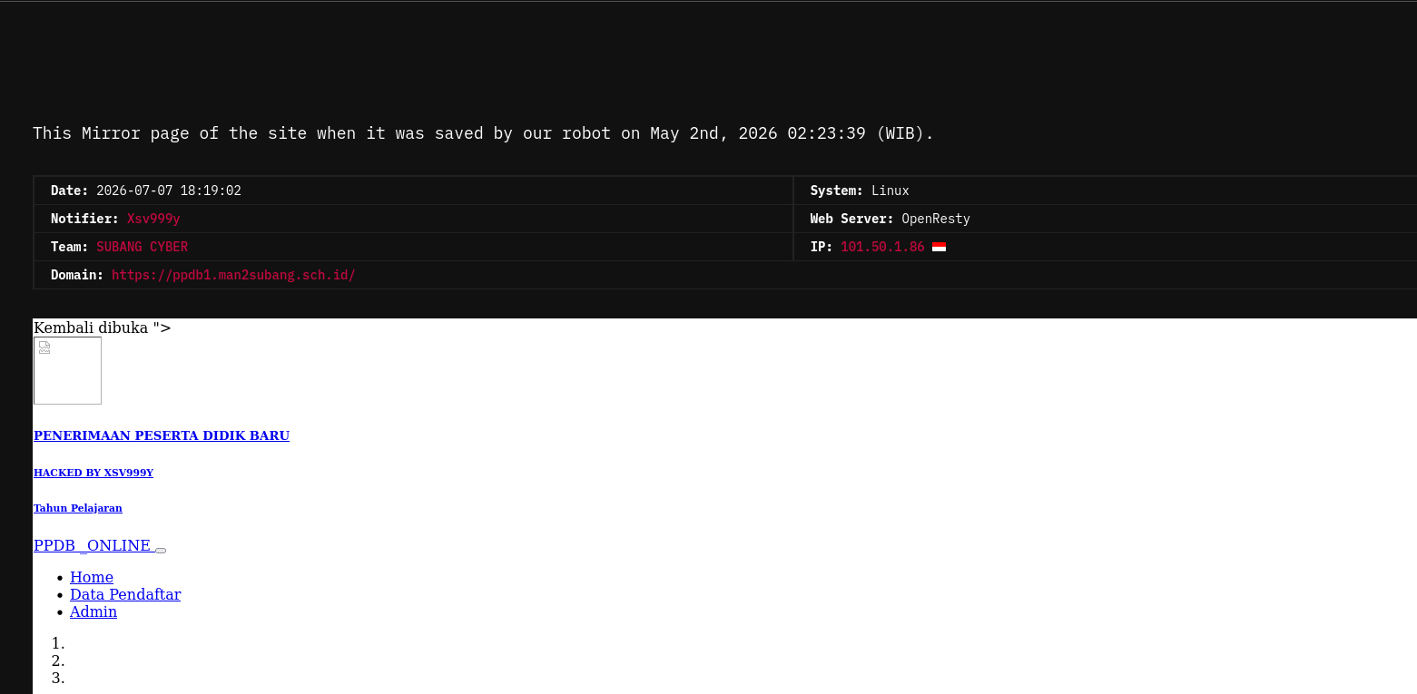 Xsv999y targets the website of Madrasah Aliyah Negeri 2 Subang