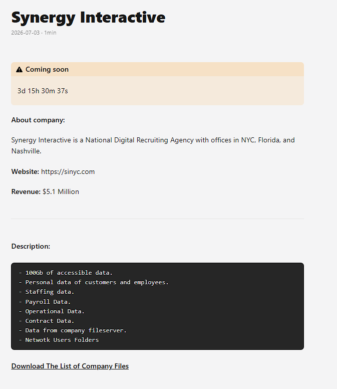 Synergy Interactive falls victim to GENESIS Ransomware