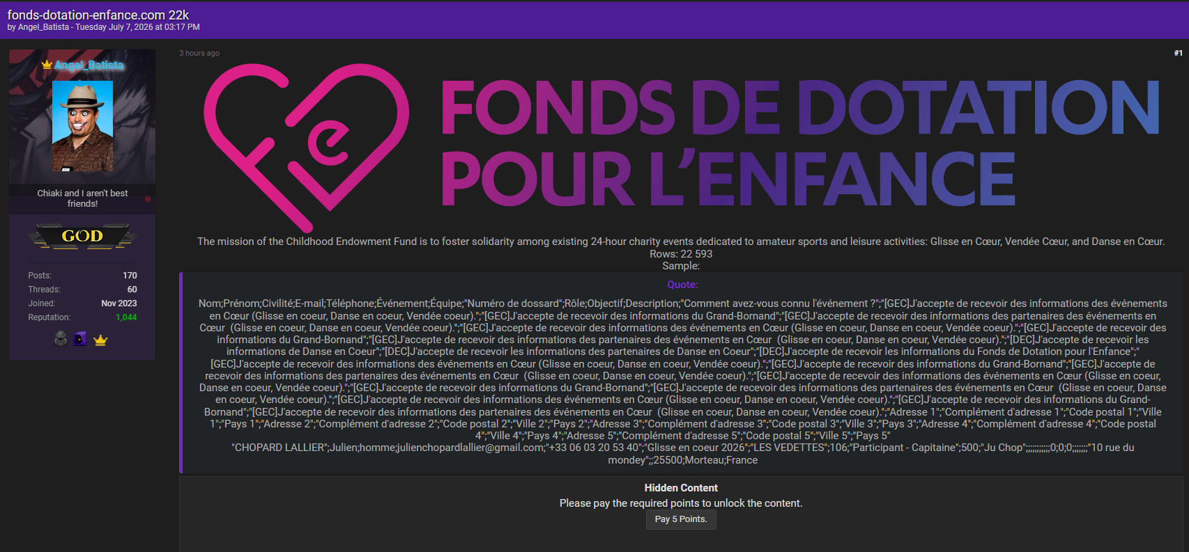 Alleged Leak of data from Fonds de Dotation pour l’Enfance