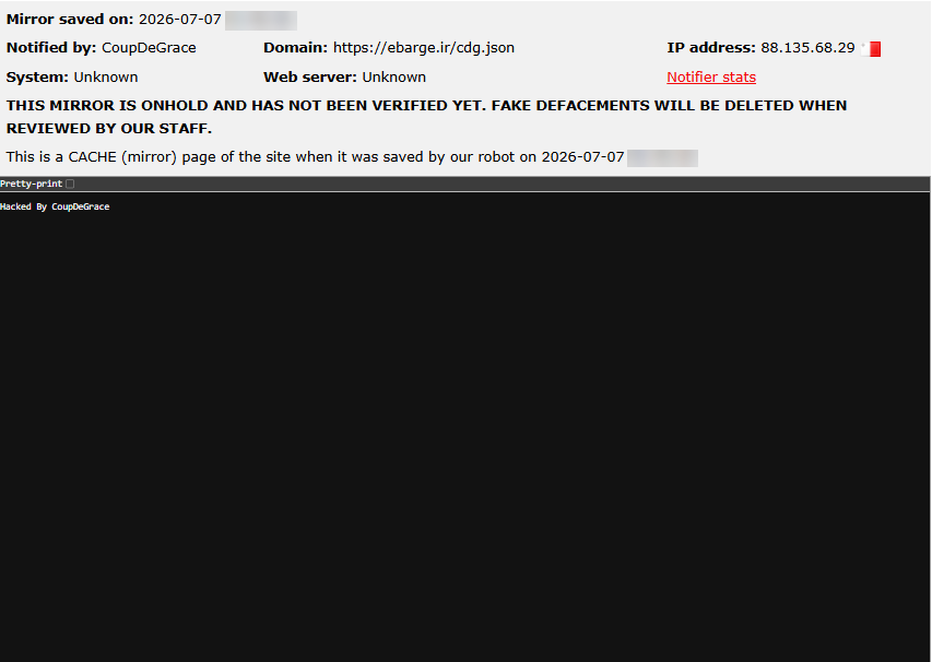 CoupDeGrace targets the website of eBarge