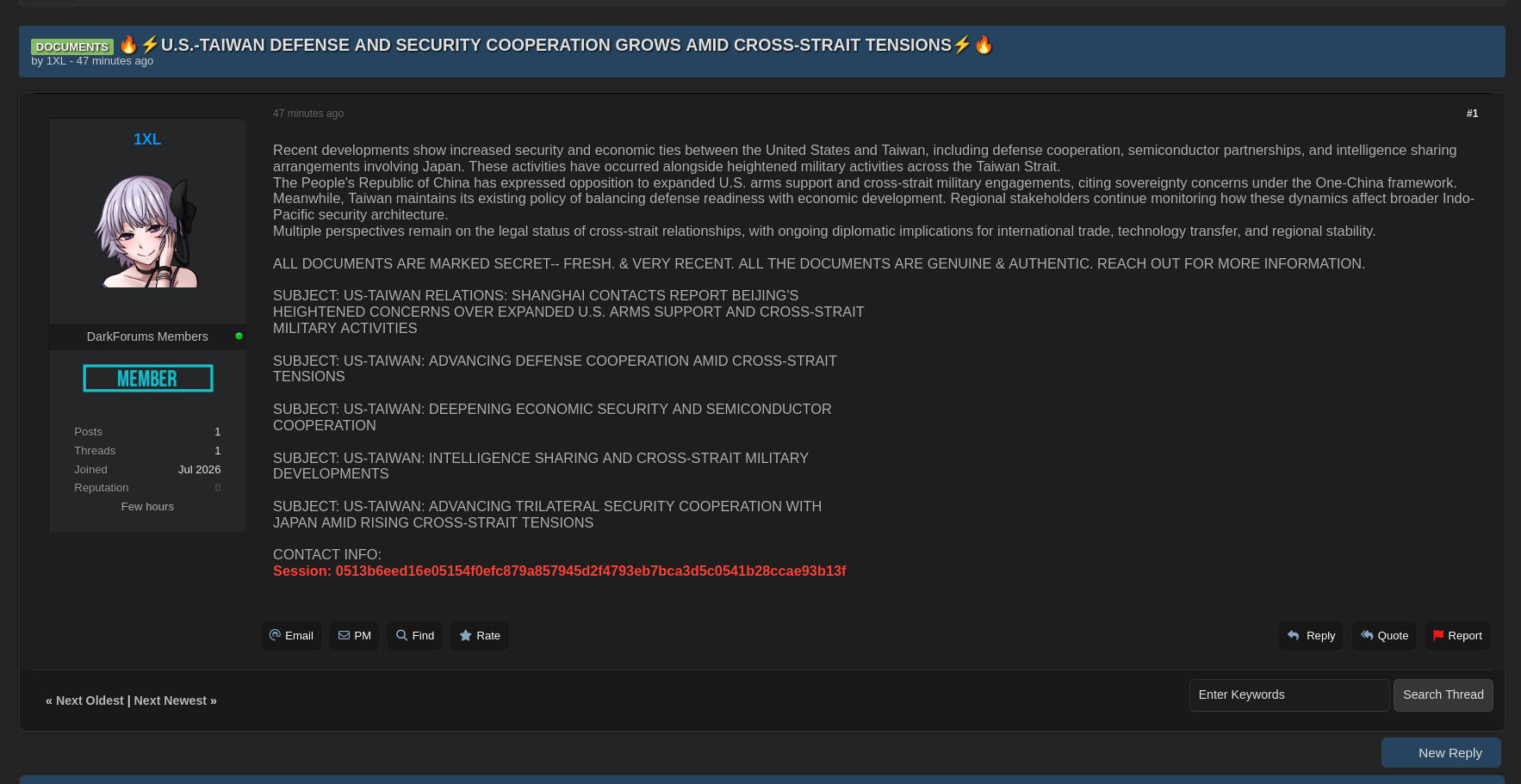 Alleged Data Leak of U.S.-Taiwan Defense And Security Documents