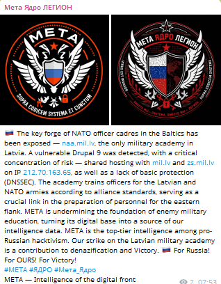 Meta Yadro Legion targets National Defence Academy of Latvia