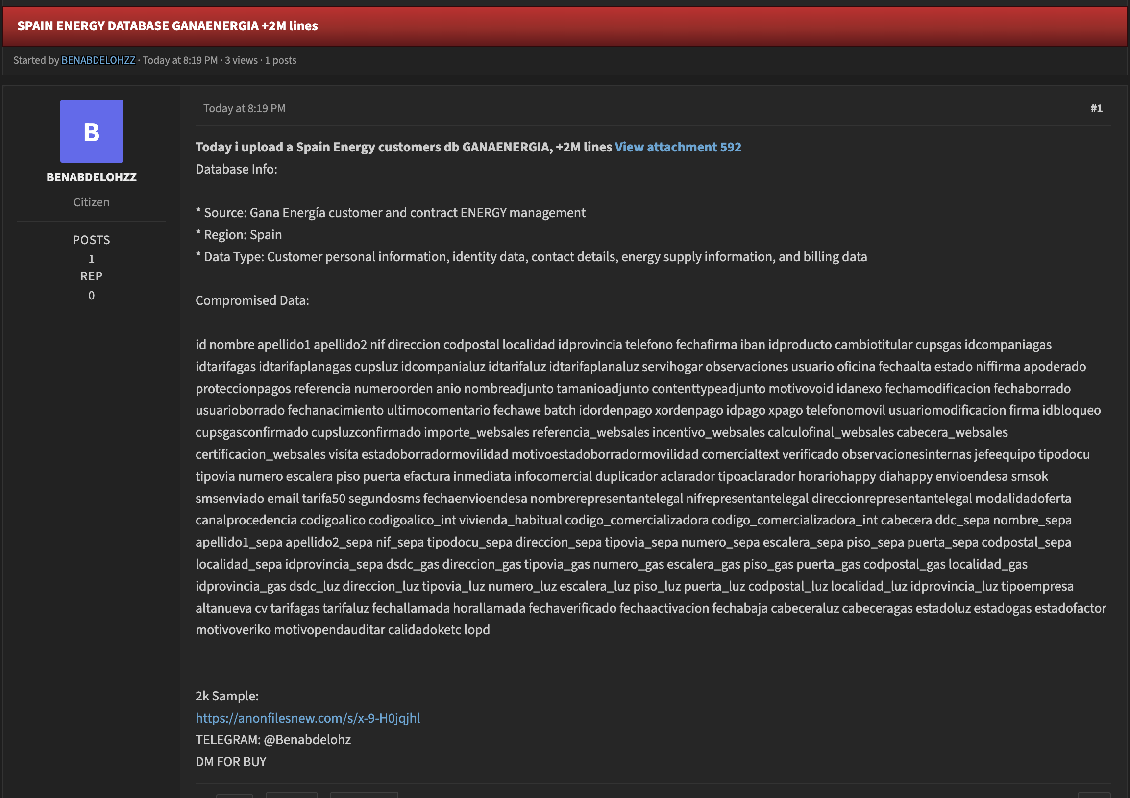 Alleged data breach of Gana Energía