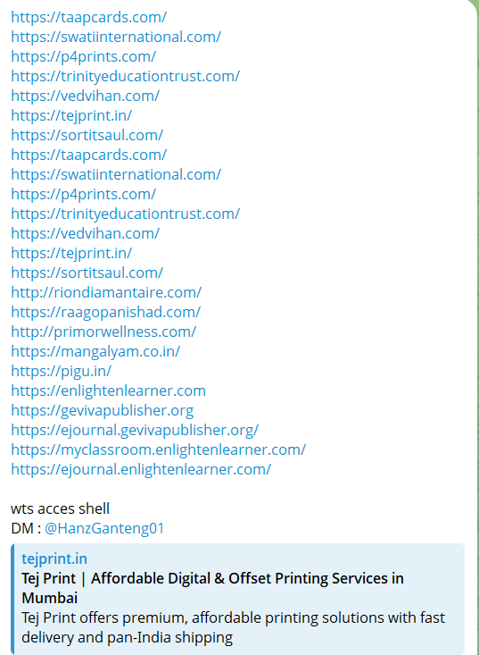 Alleged leak of web shell access to Tej Print