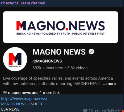 Pharaoh’s Team Channel targets the website of magno.news