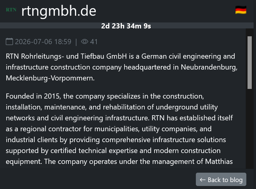 RTN Rohrleitungs- und Tiefbau GmbH falls victim to SafePay ransomware