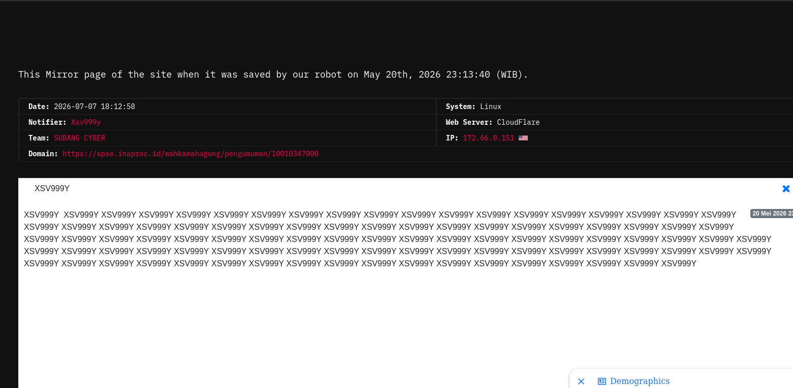 Xsv999y targets the website of Mahkamah Agung