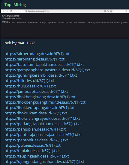 Topi Miring targets the website of Lhok Bengkuang Village Government