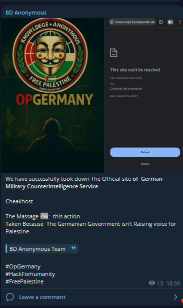 BD Anonymous targets the website Military Counterintelligence Service