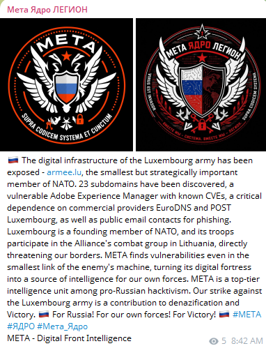 Meta Yadro Legion targets Luxembourg Army