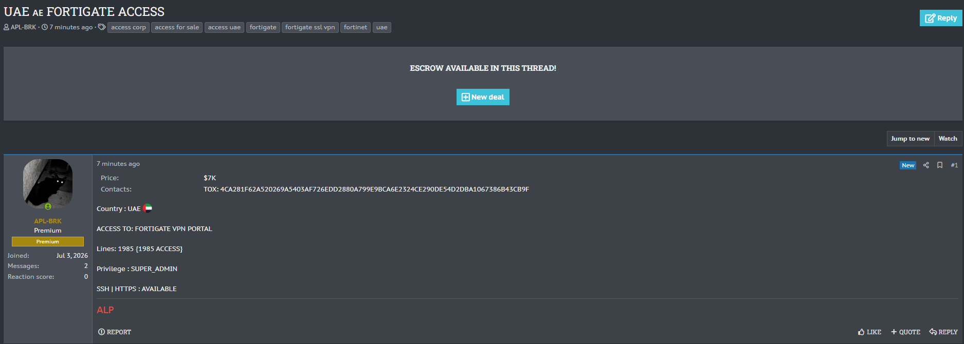 Alleged Sale of Web Shell Access to a FortiGate VPN Portal