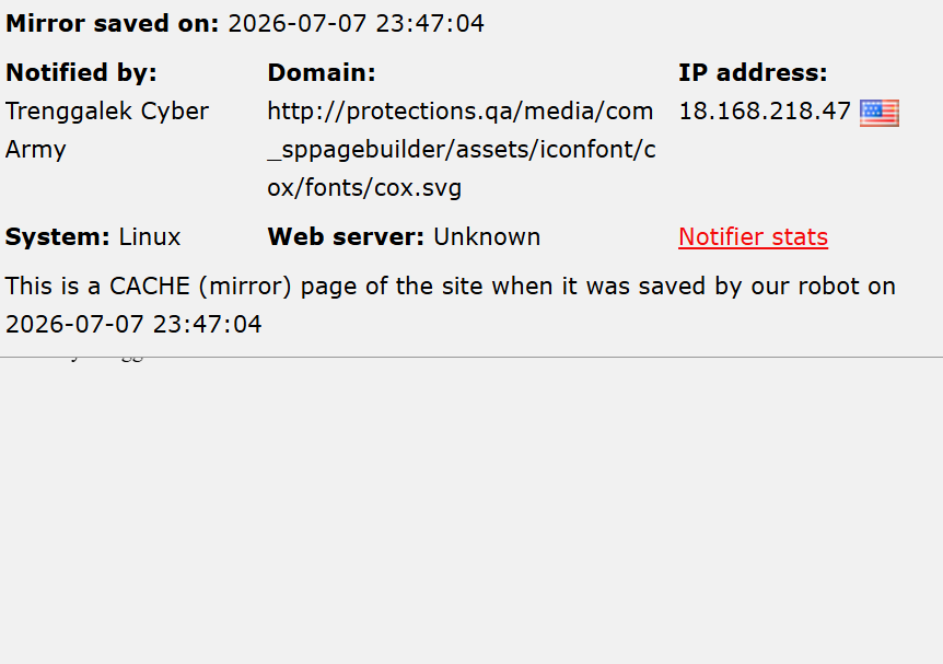 Trenggalek Cyber Army targets the website of Protections Qatar