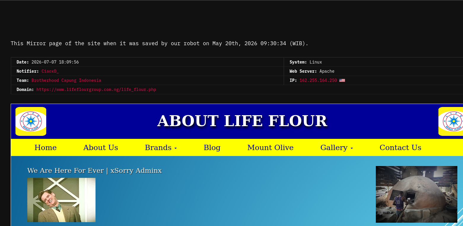 CiaoxD_ targets the website of Life Flour Mills Limited