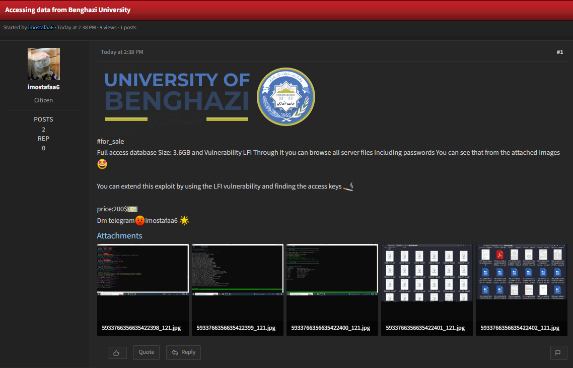 Alleged Sale of Unauthorized Access to the University of Benghazi