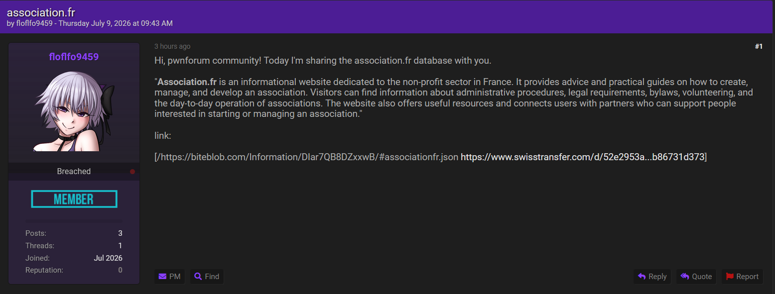 Alleged data breach of Association.fr