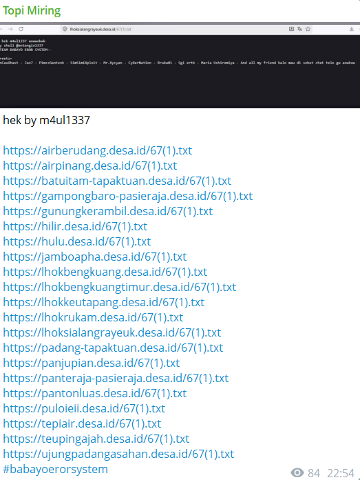 Topi Miring targets the website of Gampong Hilir