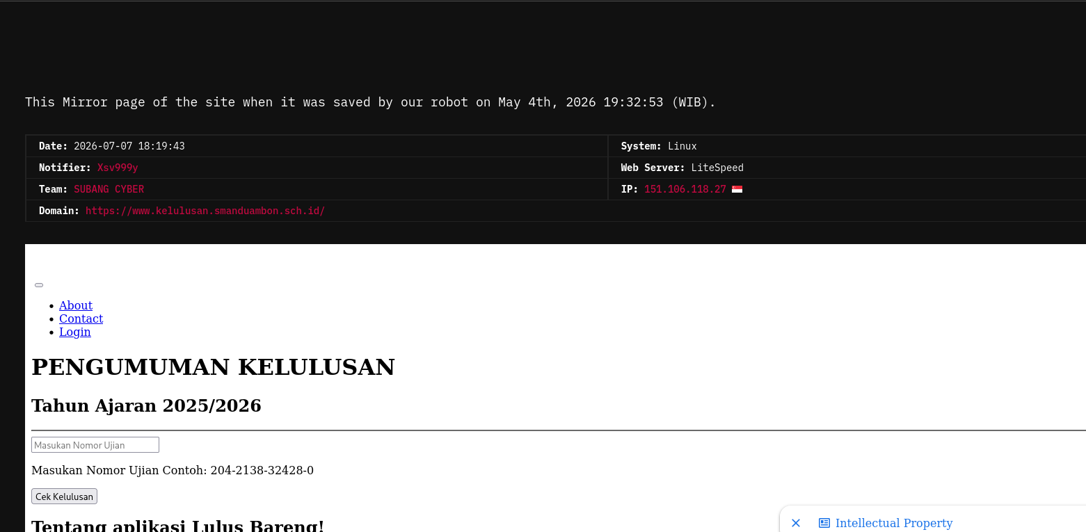 Xsv999y targets the website of SMA Negeri 2 Ambon