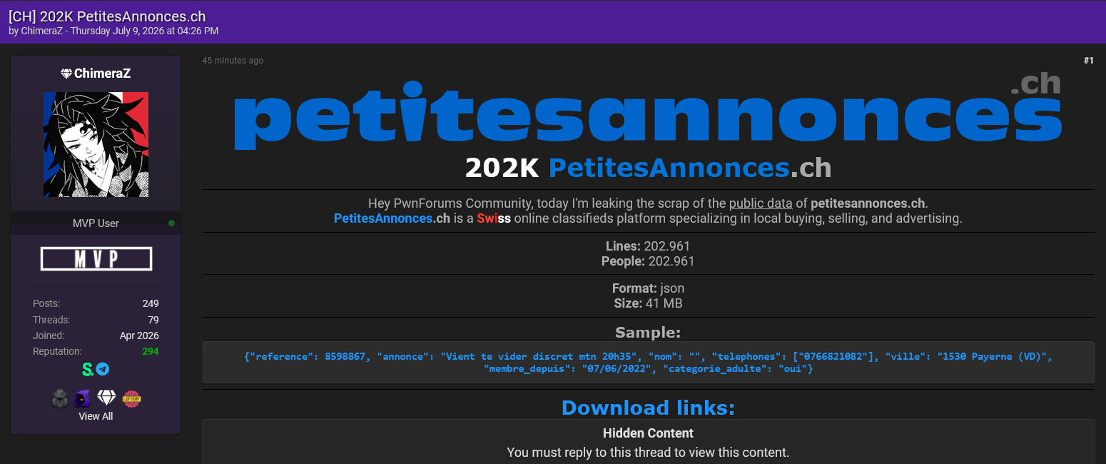 Alleged data breach of Petites annonces