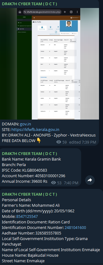 Alleged data breach of Kerala Farmers’ Welfare Fund