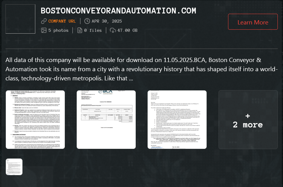 Boston Conveyor&Automation成为Qilin勒索软件的受害者