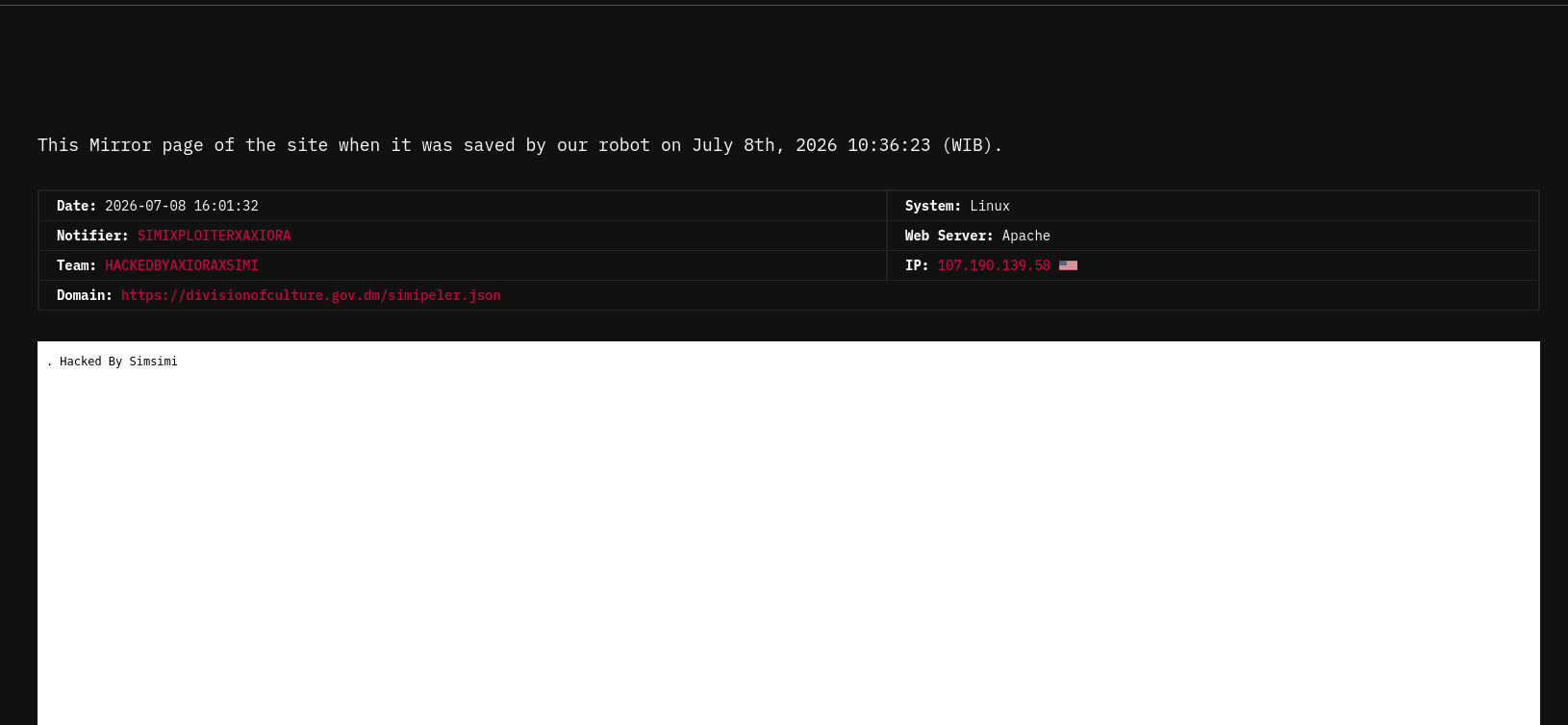 SIMIXPLOITERXAXIORA targets the website of Division of Culture
