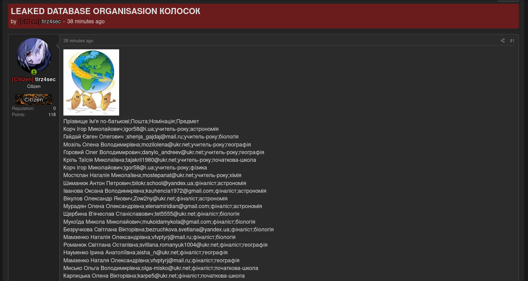 Alleged Data Breach of Kolosok