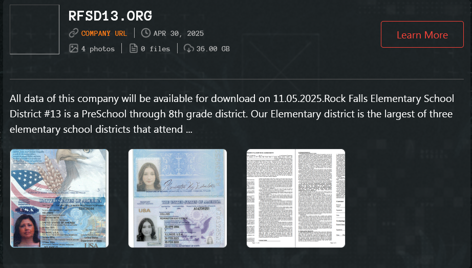 Rock Falls小学13区成为Qilin勒索软件的受害者