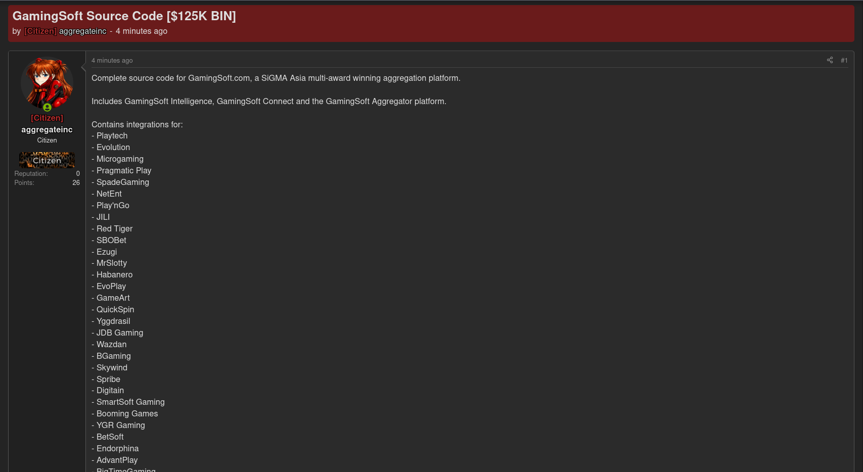 Alleged Data Breach of GamingSoft