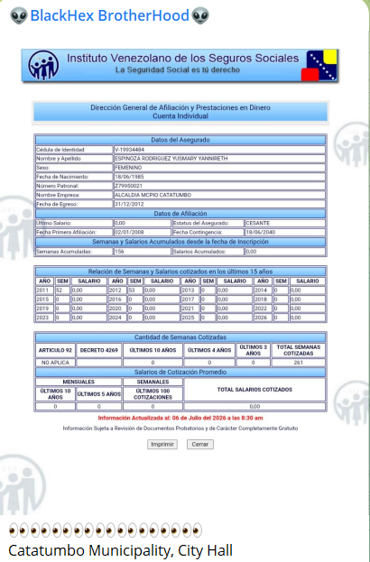 Alleged data leak of Instituto venezolano de los seguros sociales