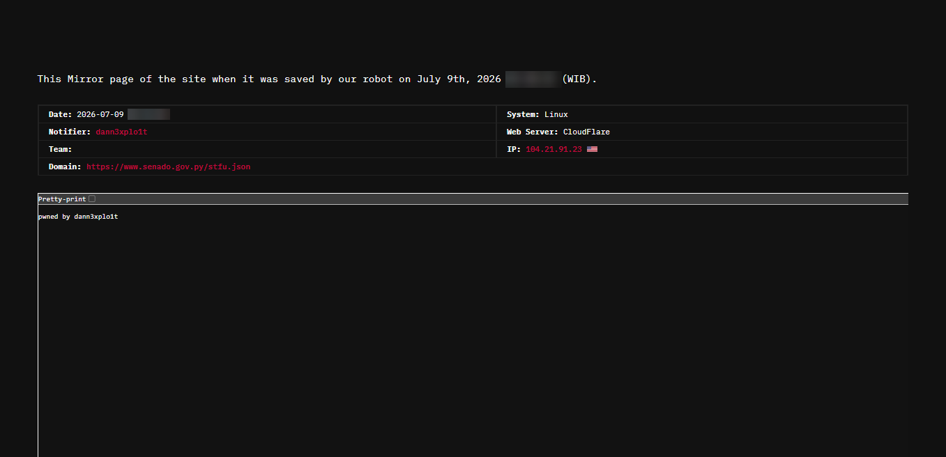 dann3xplo1t targets the website of Honorable Chamber of Senators (Paraguay)
