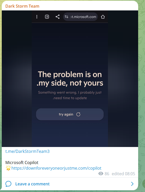 Dark Storm Team瞄准Microsoft Copilot网站