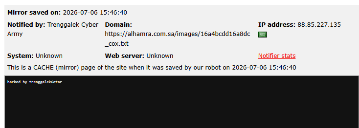 Trenggalek Cyber Army targets the website of Al Hamra Oasis Village Compound