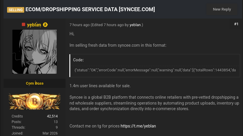 Alleged data sale of Syncee
