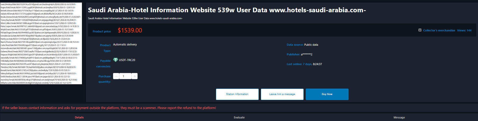 Alleged Sale of Hotels Saudi Arabia User Data