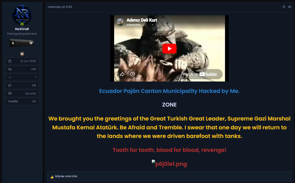 NoXiVaR targets the website of Ecuadorian Paján Canton Municipality