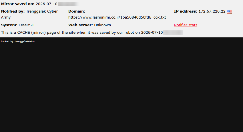 Trenggalek Cyber Army targets the website of Lashonimi