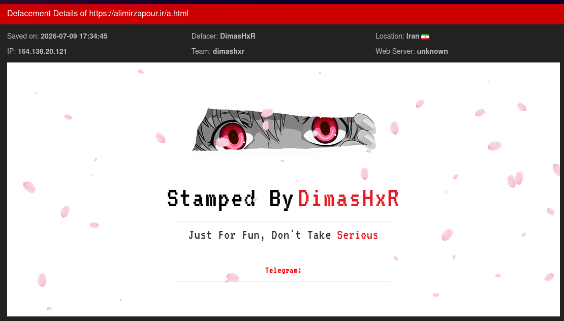 DimasHxR targets the website of Ali Mirzapour