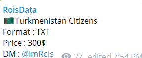 Alleged data sale of Turkmenistan Citizens
