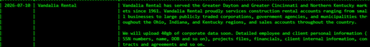 Vandalia Rental falls victim to akira ransomware