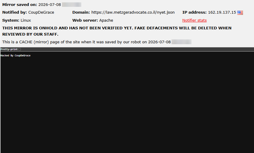 CoupDeGrace targets the websites of Yedidia Metzger Law Offices