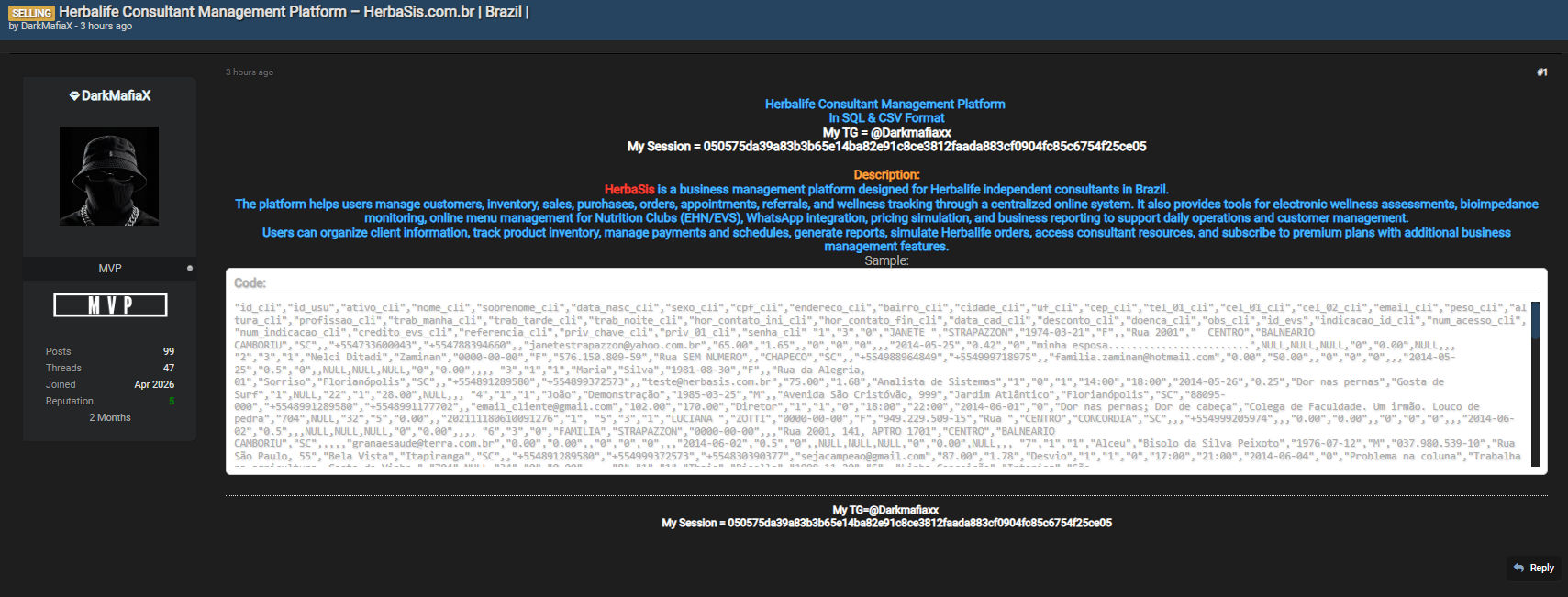 Alleged data sale of HerbaSis