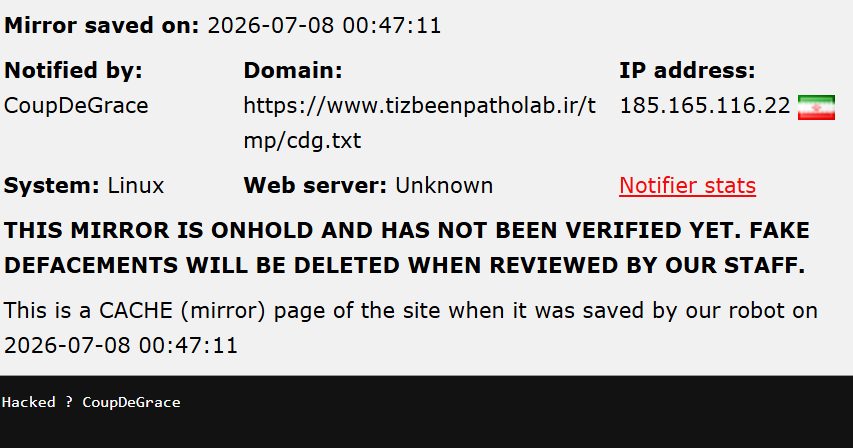 CoupDeGrace targets multiple websites of Iran