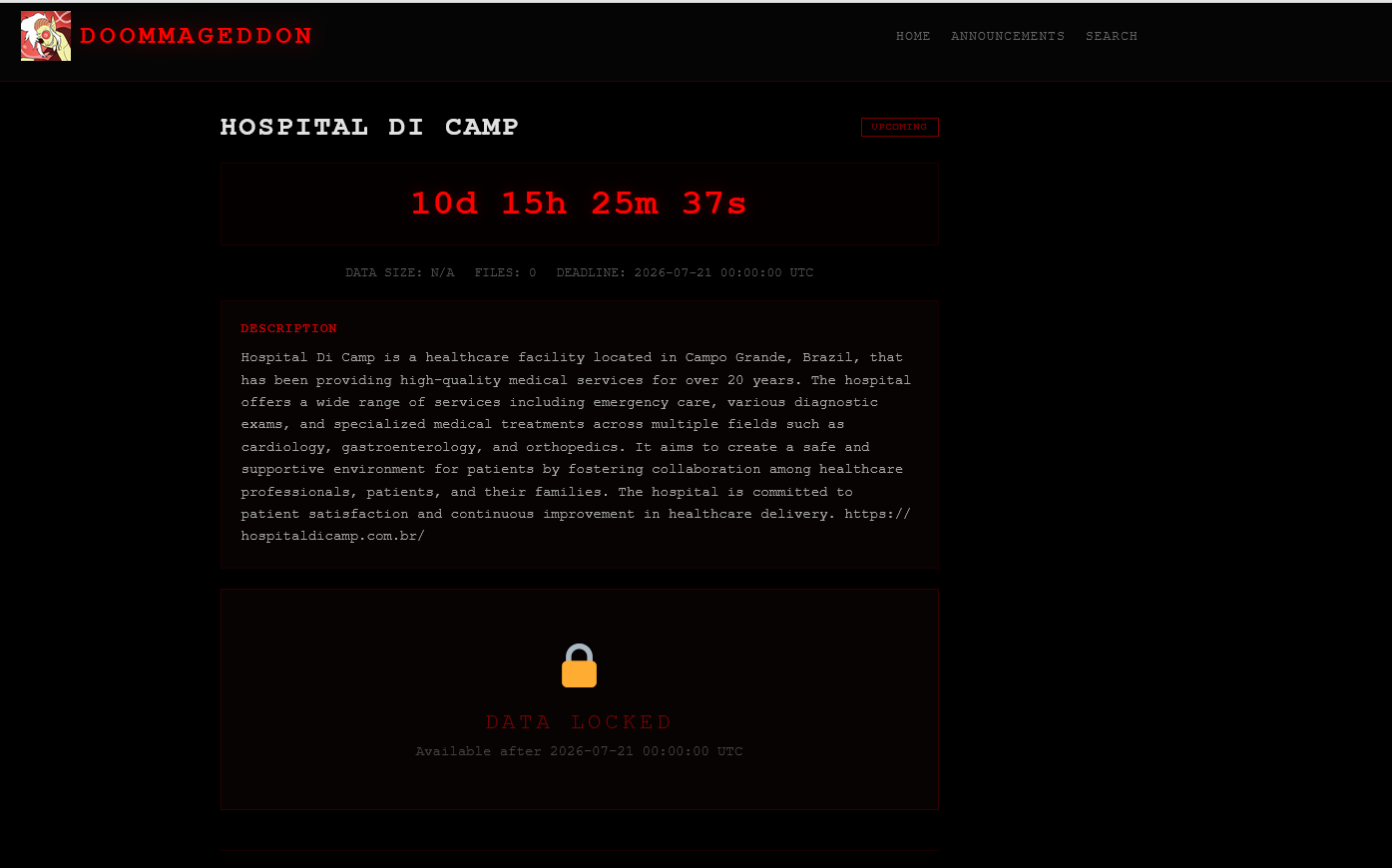 Hospital Di Camp Ltda. falls victim to doommageddon Ransomware