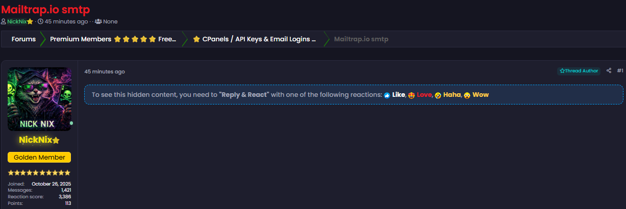 Alleged Sale of Mailtrap SMTP Access