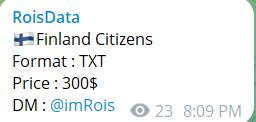 Alleged Sale of Finland Citizens Database