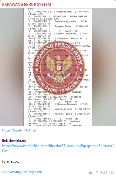 Alleged Data Leak of Sputnik