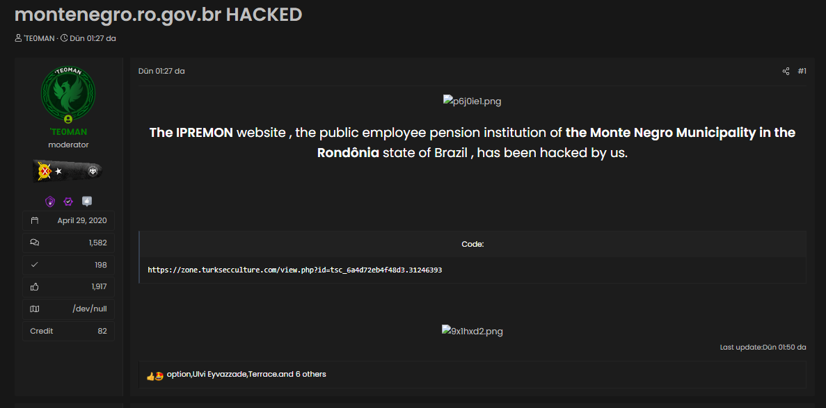 TE0MAN targets the website of montenegro.ro.gov.br