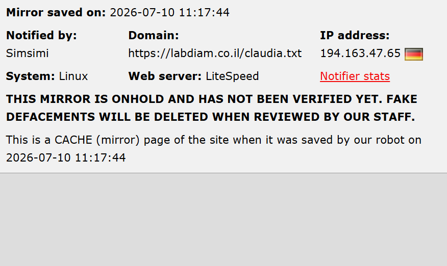 Simisimi targets the website of LABDIAM LTD